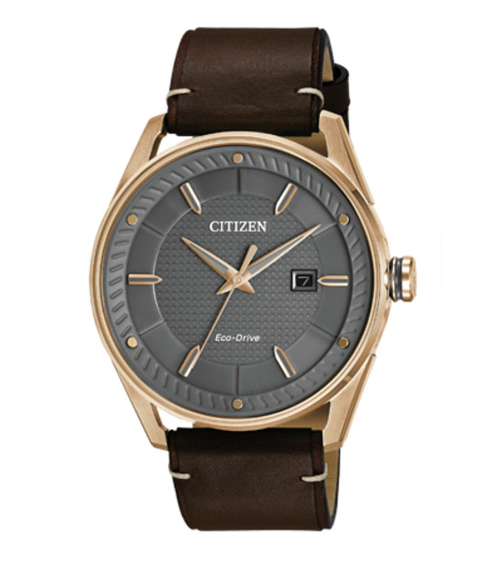 Men's leather eco-drive watch